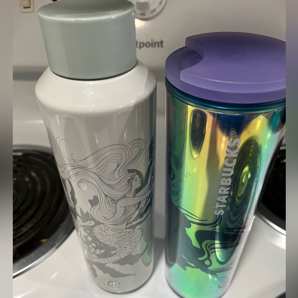 Starbucks Silver and Iridescent Mermaid Bottles